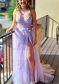 Ball Gown One Shoulder Tulle Cut Out Prom Dresses With Floral
