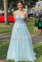 Ball Gown One Shoulder Tulle Cut Out Prom Dresses With Floral