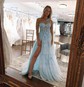 Ball Gown One Shoulder Tulle Cut Out Prom Dresses With Floral