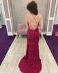 Sheath/Column V-neck Sparkly Sequin Prom Dresses With Feather