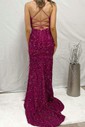 Sheath/Column V-neck Sparkly Sequin Prom Dresses With Feather
