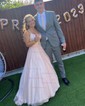 Ball Gown V-neck Floor-length Tulle Prom Dresses