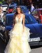 Princess V-neck Tulle Ruffle Prom Dresses With Appliques