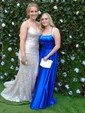 A-line Scoop Neck Satin Prom Dresses With Ruched