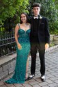 Sheath/Column V-neck Sparkly Sequin Prom Dresses