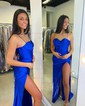 Sheath/Column Sweetheart Satin Corset Prom Dresses With Ruched