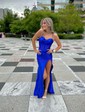Sheath/Column Sweetheart Satin Corset Prom Dresses With Ruched