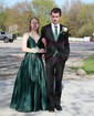 Ball Gown V-neck Satin Prom Dresses With Ruched