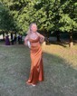 Sheath/Column Cowl Neck Satin Corset Prom Dresses With Beading