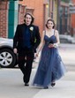 Ball Gown V-neck Tulle Corset Prom Dresses With Appliques