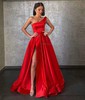 Ball Gown One Shoulder Satin Prom Dresses With Ruched