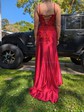 Sheath/Column V-neck Satin Prom Dresses With Appliques