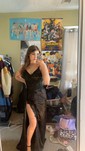 Sheath/Column V-neck Satin Prom Dresses With Appliques