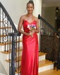 Sheath/Column Off-the-shoulder Satin Prom Dresses With Ruched