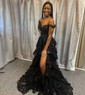 Ball Gown Off-the-shoulder Sequin Tiered Prom Dresses