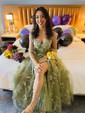 Ball Gown Square Neck Tulle Floral Prom Dresses With Butterfly