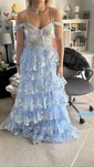 Ball Gown Sweetheart Tulle Tiered Prom Dresses With Appliques