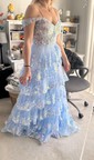 Ball Gown Sweetheart Tulle Tiered Prom Dresses With Appliques