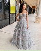 Ball Gown Sweetheart Tulle Tiered Prom Dresses With Appliques