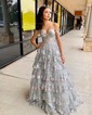 Ball Gown Sweetheart Tulle Tiered Prom Dresses With Appliques