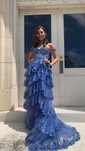 Ball Gown Sweetheart Tulle Tiered Prom Dresses With Appliques