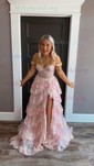 Ball Gown Sweetheart Tulle Tiered Prom Dresses With Appliques