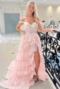 Ball Gown Sweetheart Tulle Tiered Prom Dresses With Appliques