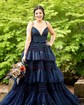 Ball Gown V-neck Glitter Tulle Ruffle Tiered Prom Dresses