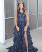 Ball Gown One Shoulder Sequin Tiered Prom Dresses