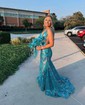 Mermaid V-neck Backless Sparkly Sequin Prom Dresses