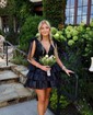Unique Fuchsia Skater Organza Tiered Homecoming Dresses