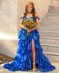 Ball Gown Off-the-shoulder Sequin Tiered Prom Dresses