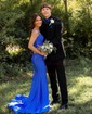Mermaid V-neck Jersey Beaded Prom Dresses With Split