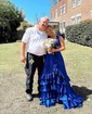 A-line V-neck Satin Cut Out Ruffle Tiered Prom Dresses