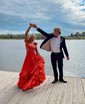 A-line V-neck Satin Cut Out Ruffle Tiered Prom Dresses