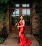 Mermaid Square Neck Satin Corset Prom Dresses With Ruched