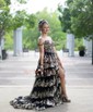 Ball Gown Off-the-shoulder Tulle Tiered Prom Dresses With Appliques