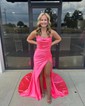 Sheath/Column V-neck Satin Prom Dresses With Ruched