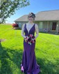 Mermaid V-neck Jersey Backless Beaded Prom Dresses