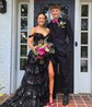 Ball Gown V-neck Sequin Ruffle Tiered Prom Dresses