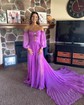 Ball Gown Off-the-shoulder Chiffon Pleated Prom Dresses With Puff Sleeve