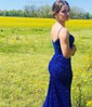 Mermaid V-neck Sparkly Velvet Sequin Prom Dresses