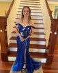 Mermaid Off-the-shoulder Sparkly Sequin Prom Dresses With Appliques