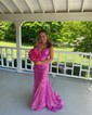 Mermaid V-neck Sparkly Velvet Sequin Prom Dresses