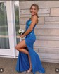 Mermaid One Shoulder Stretch Crepe Cut Out Prom Dresses With Beading