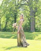 Sparkly A-line Halter Metallic Prom Dresses With Ruched