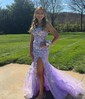 Mermaid Scoop Neck Tulle Prom Dresses With Appliques