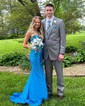 Mermaid V-neck Jersey Beaded Prom Dresses With Split