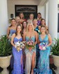 Mermaid V-neck Backless Sparkly Sequin Prom Dresses
