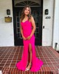 Mermaid V-neck Stretch Crepe Prom Dresses With Ruched